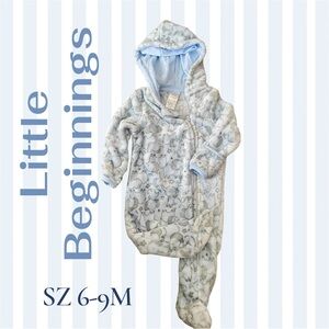 Little Beginnings Blue & Gray Baby Bodysuit Cozy comfort lil elephants 6-9M New